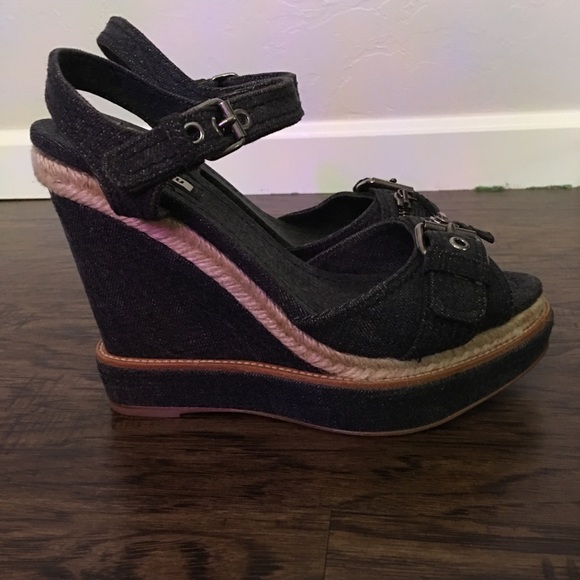 Miu Miu Denim Wedges, Braided Detail, Blue - Picture 4 of 8